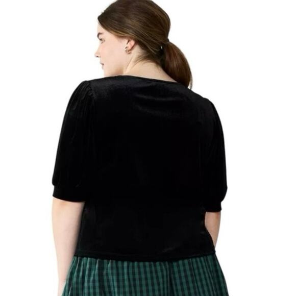 Draper James Womens Shirt Black Velvet XXL Puff Sleeve Whimsigoth Gothic Evening - Picture 3 of 11